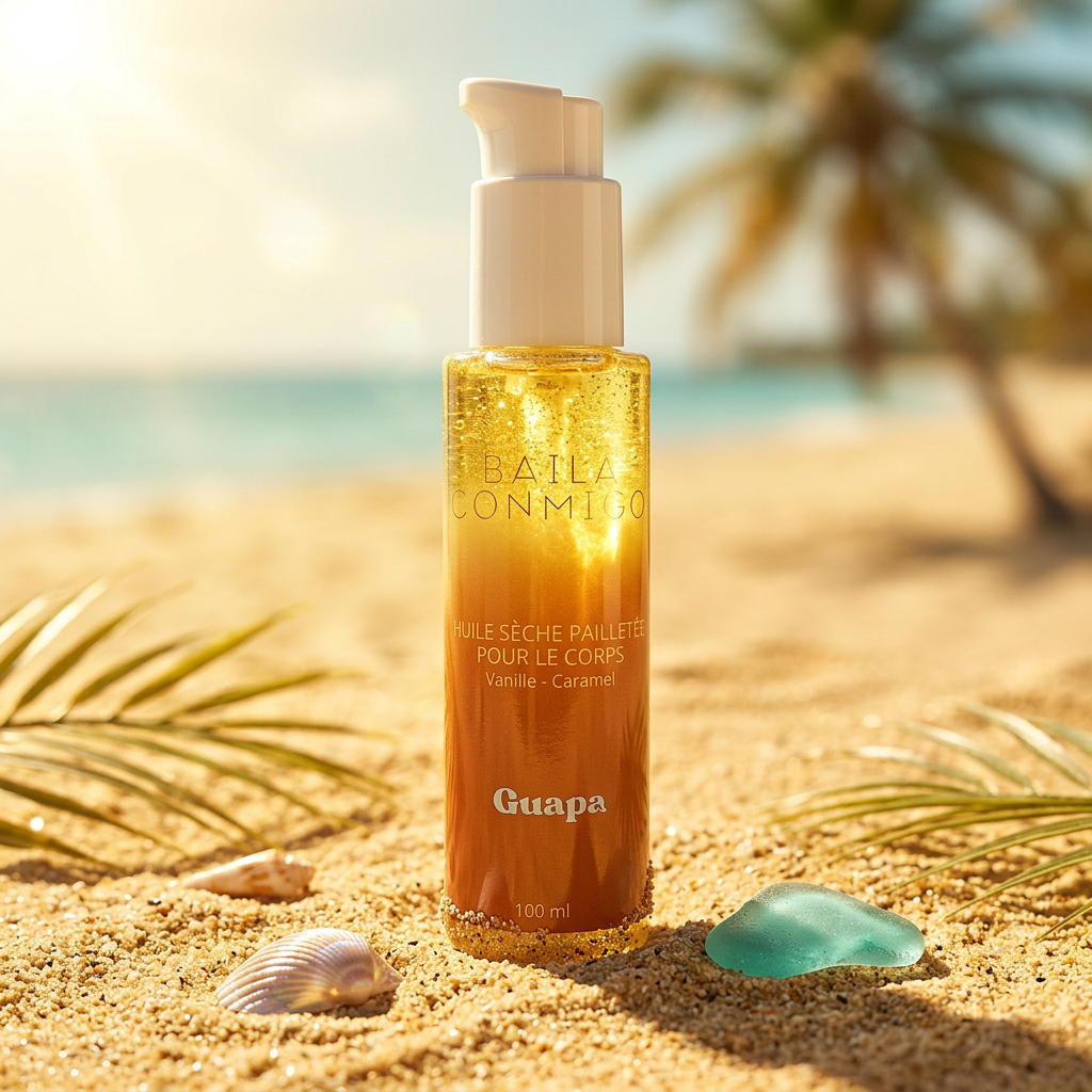 Huile Corps Vanille GUAPA : Sèche, Pailletée & Scintillante Vanille Caramel 100 ml