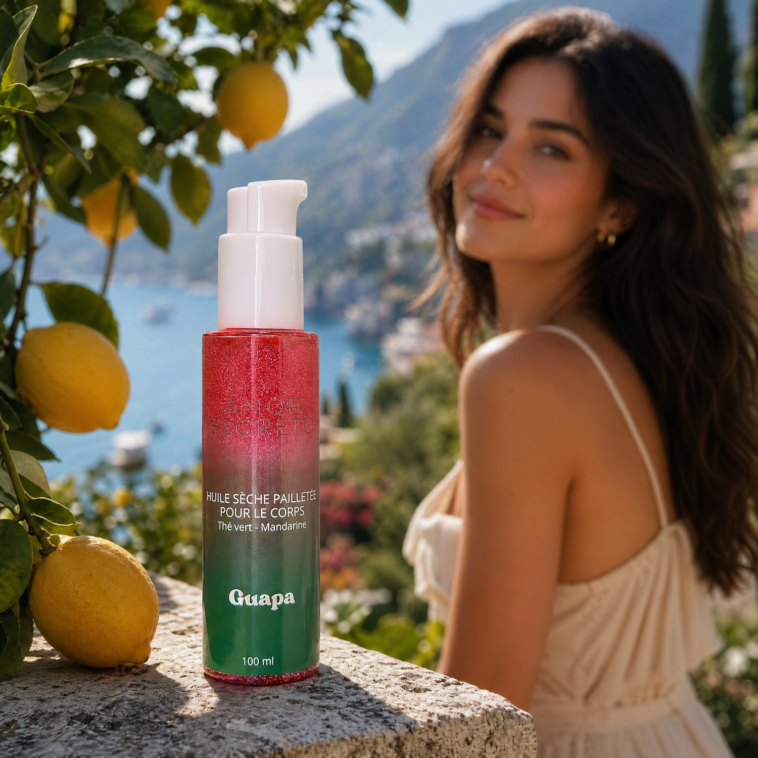 Huile sèche pailletée scintillante - Thé vert et Mandarine - 100 ml
